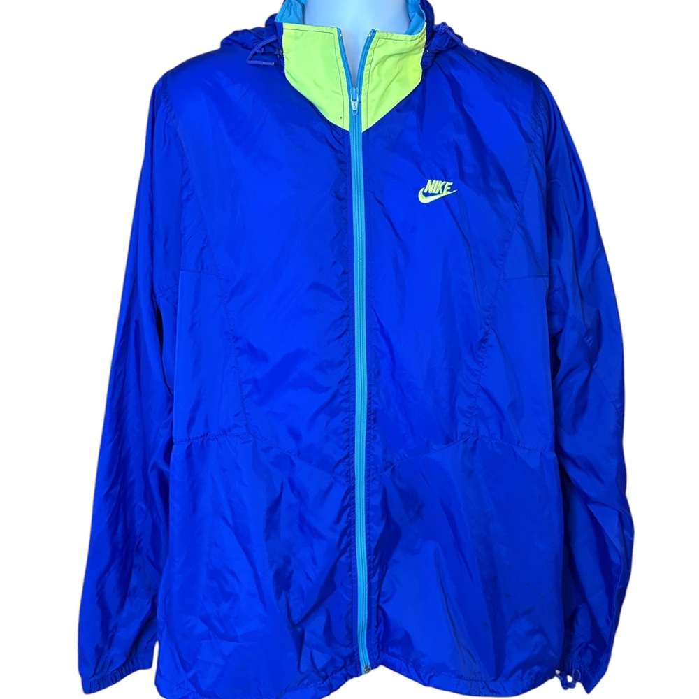Vintage Nike Windbreaker Jacket 80s/90s Blue Neon Green Hooded Men’s XXLT